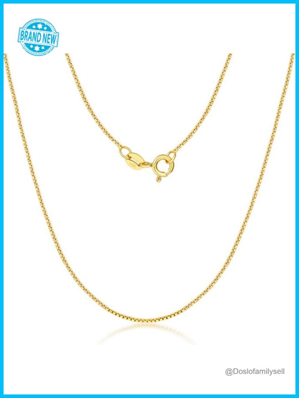 14K Solid Yellow Gold Box Chain Necklace 0.6mm 20 Inch